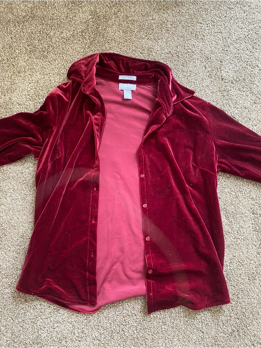 Old Navy Velvet Button-Up Blouse in Deep Red and Rose